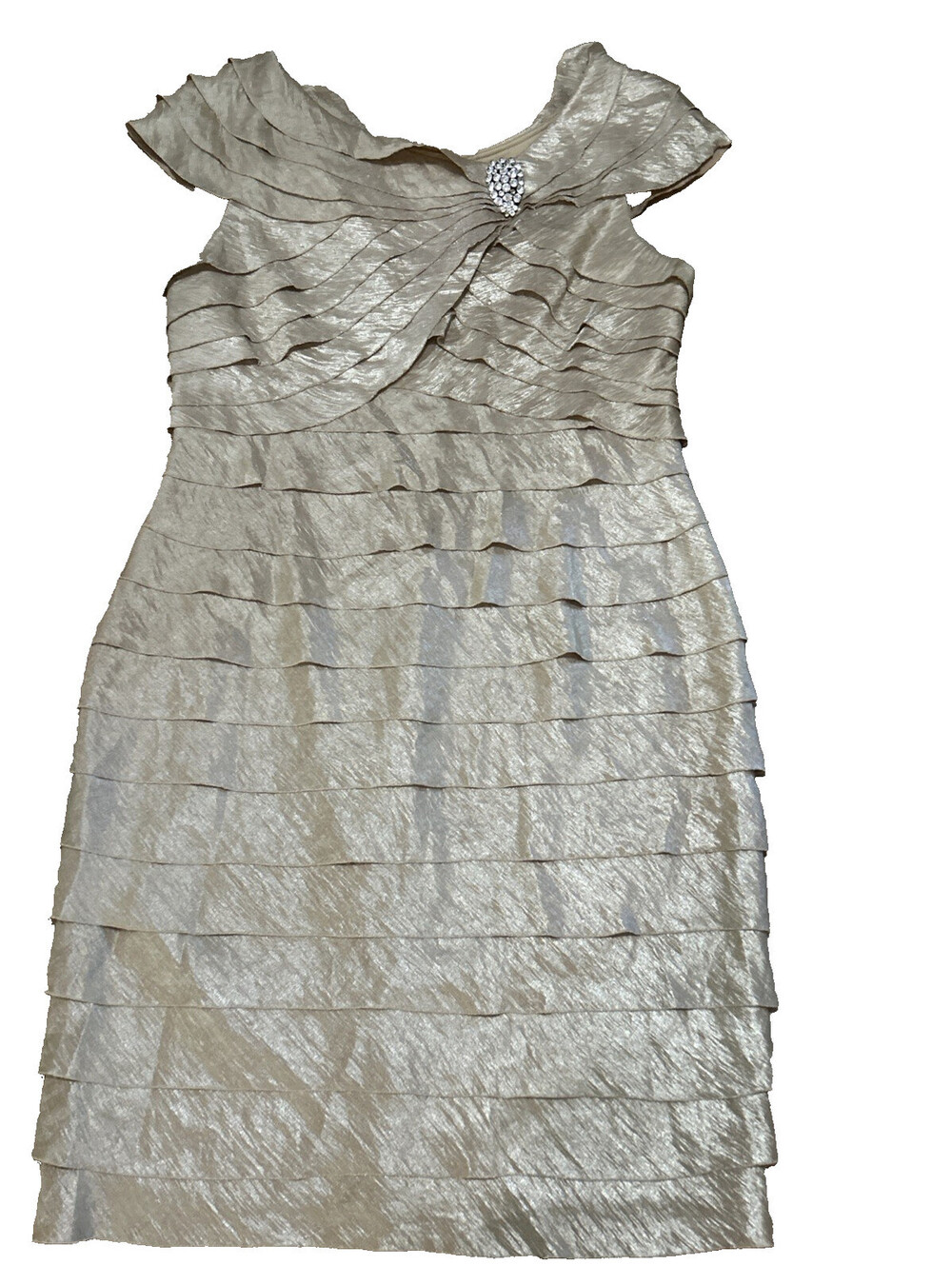 London Times 18 Gold Sleeveless Dress Tiers Rhinstones Mother of Bride Party